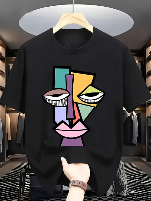 Men's Graphic T-Shirt Geometric Abstract Art With Colorful Angular Blocks Human Face