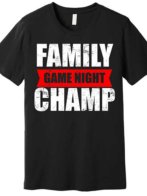 Men's Graphic T-Shirt Distressed Lettering With Red Banner Family Game Night Champ