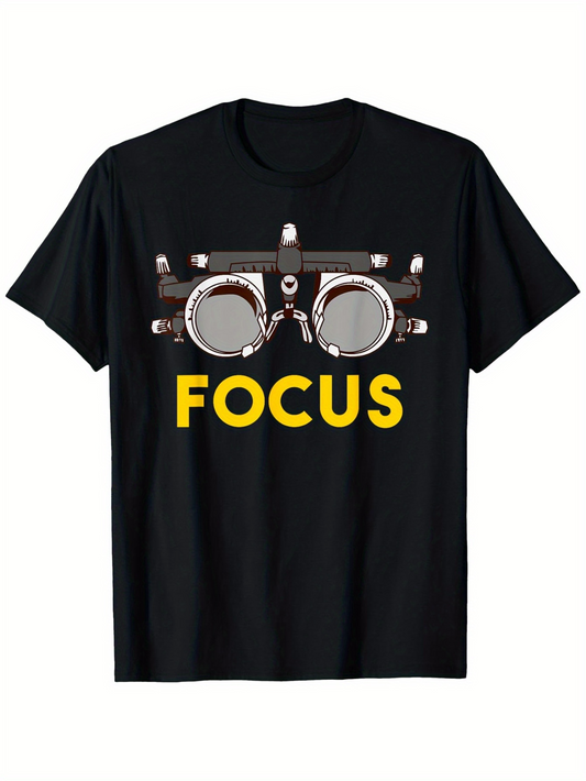 Men's Graphic T-Shirt Focus Bright Yellow Letters With Vintage Industrial Eye Glasses