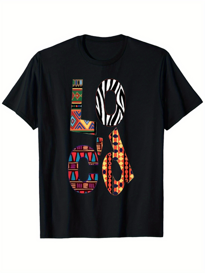 Men's Graphic T-Shirt LOCO Patterned Ethnic Motifs With Bold Letters Surrounded By Tribal Geometry