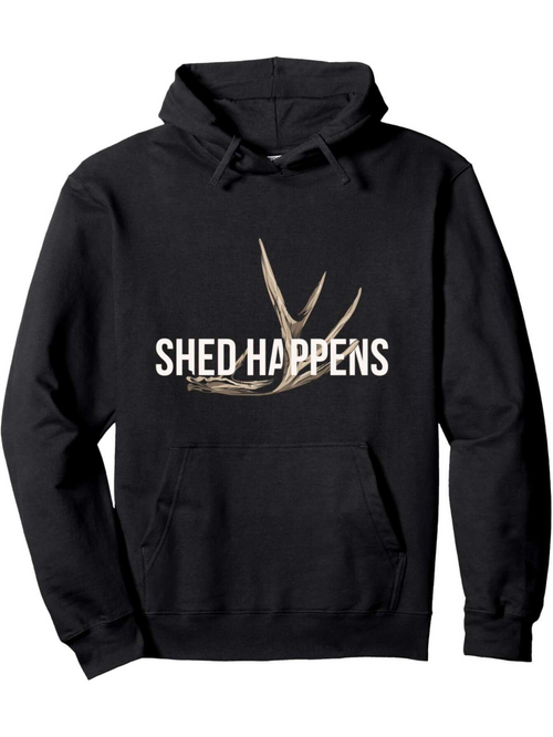 Men's Graphic Hoodie Shed Happens Realistic Deer Antler Overlay With Bold Block Text Hoodie
