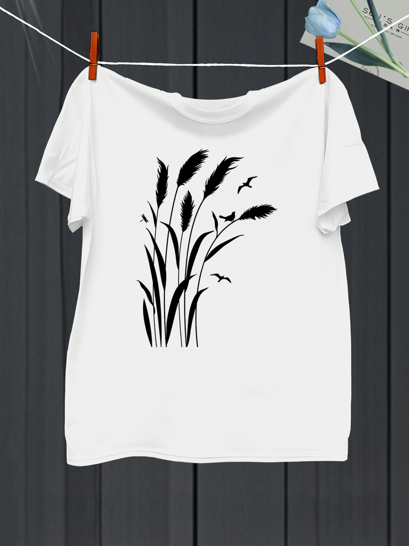 Men's Graphic T-Shirt Wild Grasses And Flying Birds Under Open Sky Plant