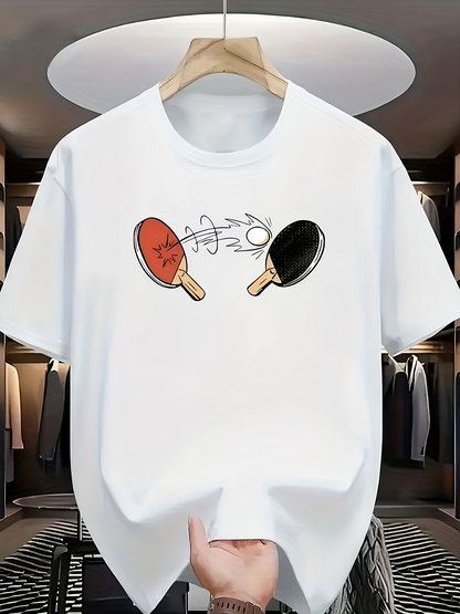 Men's Graphic T-Shirt Energetic Table Tennis Rackets With Ball In Action Movement