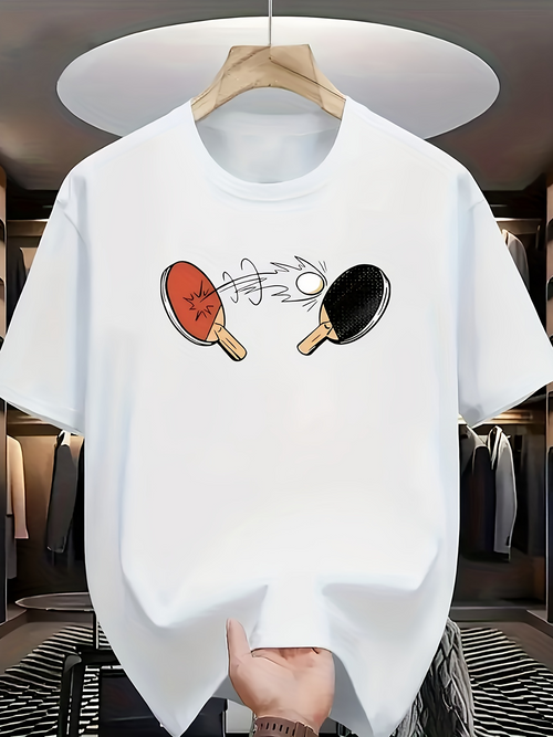Men's Graphic T-Shirt Energetic Table Tennis Rackets With Ball In Action Movement