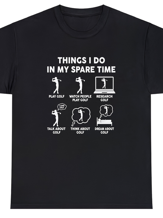 Men's Graphic T-Shirt Things I Do In My Spare Time Cartoon Golf Activities Icons T Shirt