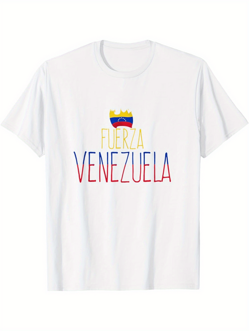 Men's Graphic T-Shirt Lettering With Multicolored Large Capitals Above Flag Symbol Venezuela