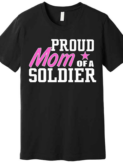 Men's Graphic T-Shirt Proud Mom Of A Soldier Bold Letters With Pink Star Centerpiece Soldier