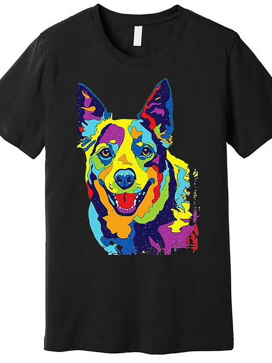 Men's Graphic T-Shirt Vibrant Multicolored Brushstrokes Forming A Playful Smiling Dog Portrait