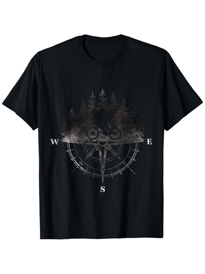 Men's Graphic T-Shirt Misty Forest Night With Compass Rose Direction Letters And Moonlit Owls