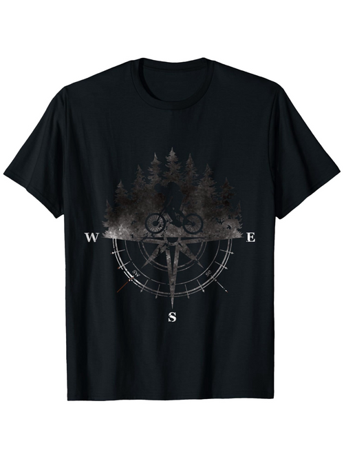 Men's Graphic T-Shirt Misty Forest Night With Compass Rose Direction Letters And Moonlit Owls