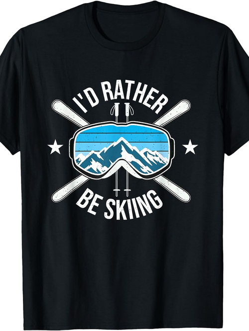 Men's Graphic T-Shirt Id Rather Be Skiing With Mountain Landscape Reflected In Ski Goggles