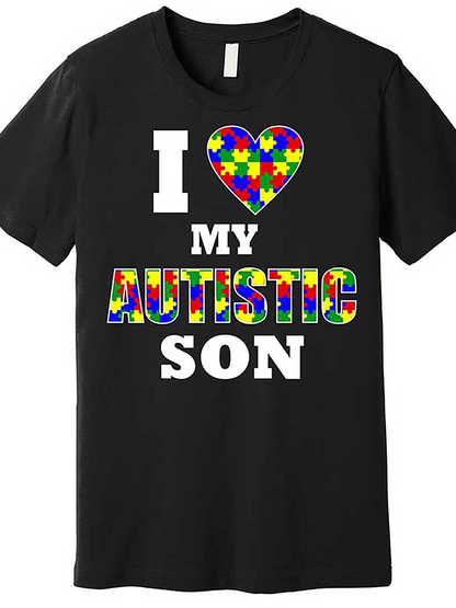 Men's Graphic T-Shirt I Love My Multicolor Puzzle Pattern Autistic Son Tee