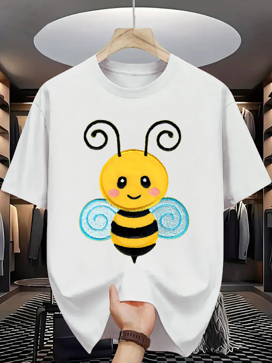Men's Graphic T-Shirt Whimsical Smiling Cartoon Bee With Blue Swirling Wings And Antennae Bee