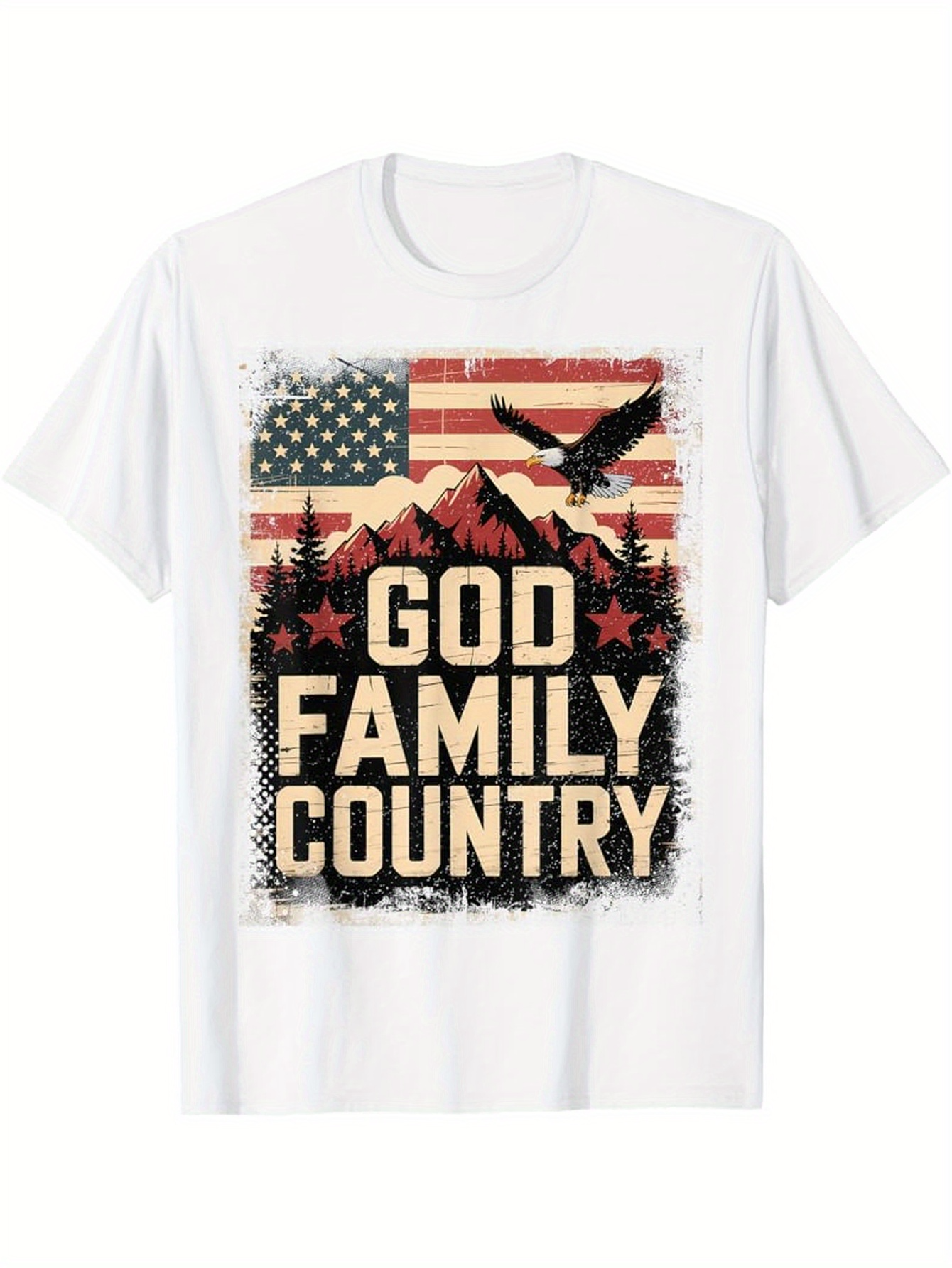 Men's Graphic T-Shirt God Family Country Patriotic Eagle And Mountains With American Flag