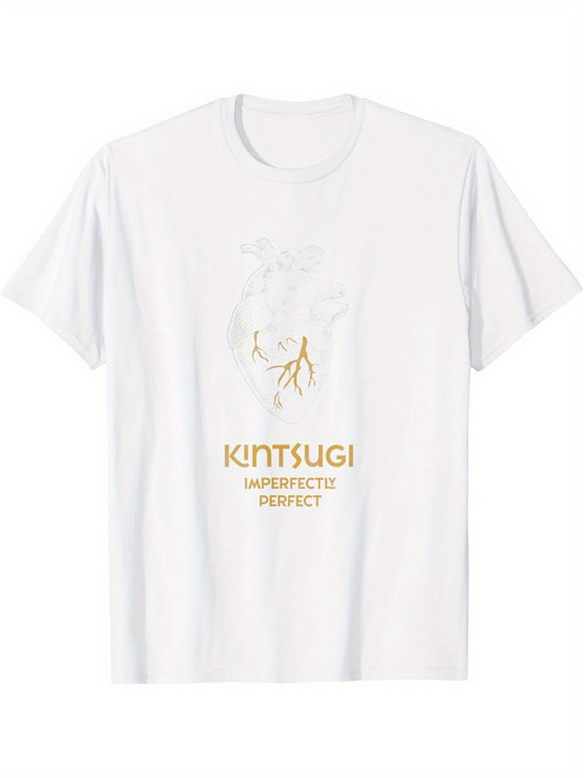 Men's Graphic T-Shirt Kintsugi Golden Lightning Over Subtle Abstract Vase Motif