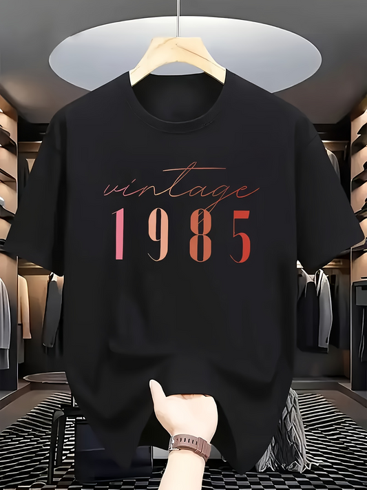 Men's Graphic T-Shirt Vintage Lettering With Retro Ombre Colored Numbers 1985