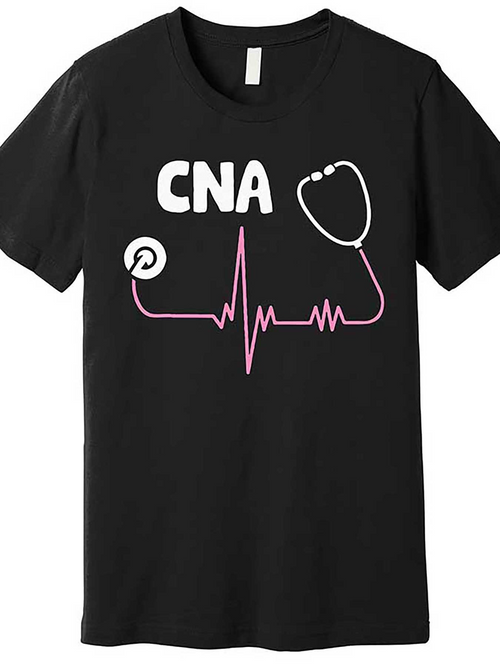 Men's Graphic T-Shirt CNA Pink Heartbeat Line With Stethoscope And Nurse Badge