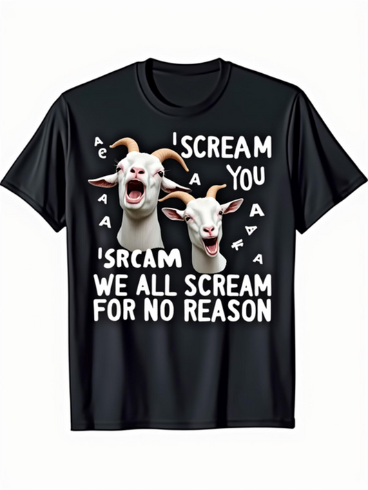 Men's Graphic T-Shirt Screaming Goats Surrounded By Letters Under Playful White Text Goats