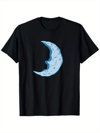 Men's Graphic T-Shirt Glowing Night Sky With Gentle Blue Crescent Moon