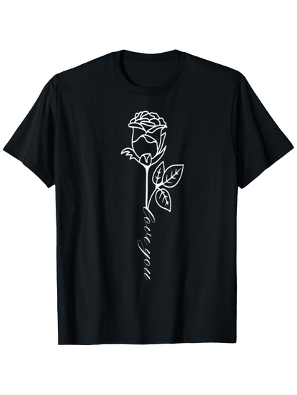 Men's Graphic T-Shirt Delicate Linework With Hand Drawn Petals Graceful Single Rose