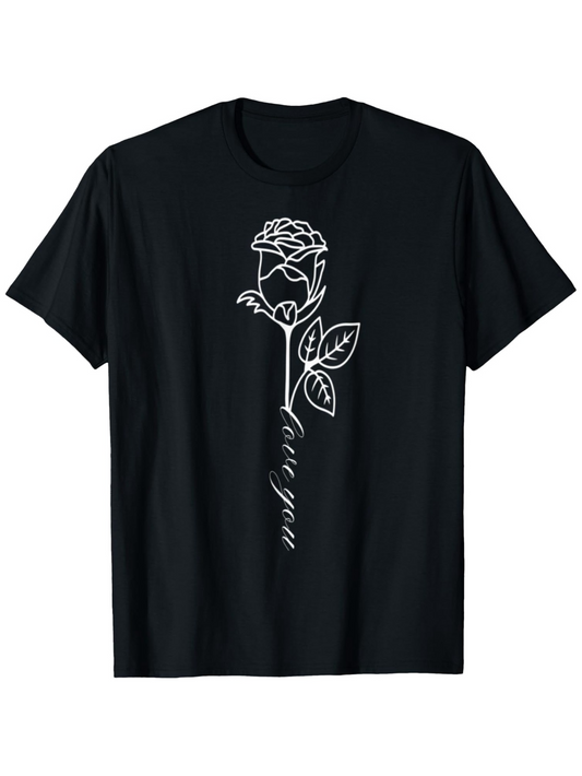 Men's Graphic T-Shirt Delicate Linework With Hand Drawn Petals Graceful Single Rose