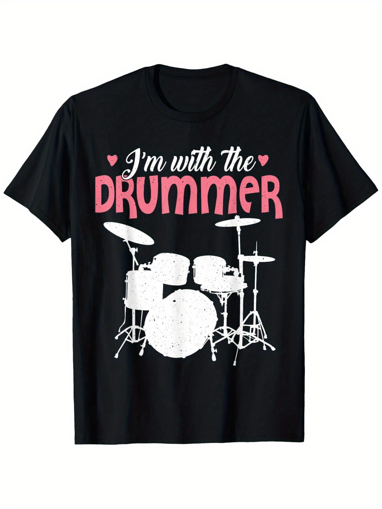 Men's Graphic T-Shirt Im With The Drummer Love Hearts Above White Drum Kit