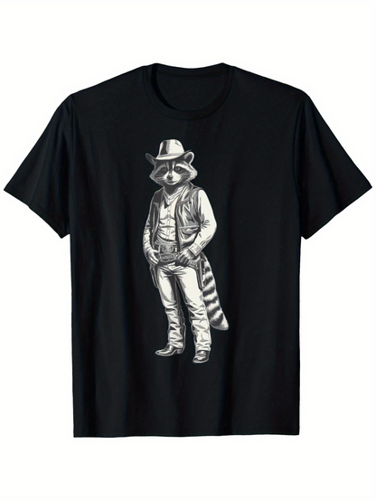 Men's Graphic T-Shirt Stylish Western Outfit With Cowboy Hat And Bandana Raccoon