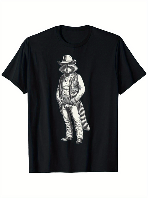 Men's Graphic T-Shirt Stylish Western Outfit With Cowboy Hat And Bandana Raccoon