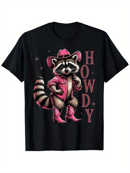 Men's Graphic T-Shirt Howdy Cute Raccoon Dressed In Pink Cowboy Outfit With Sparkling Stars