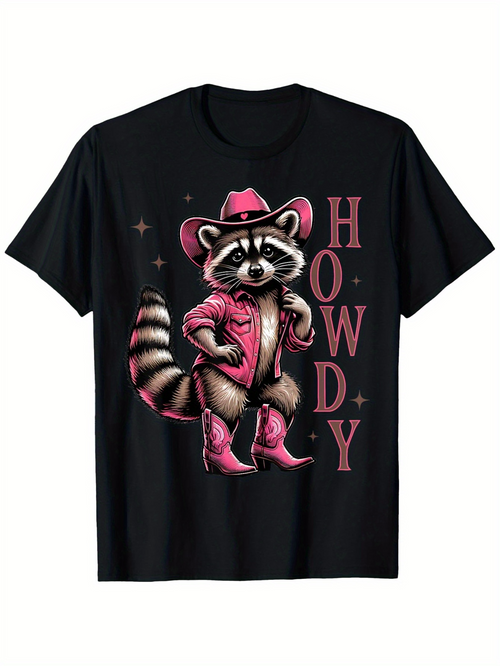 Men's Graphic T-Shirt Howdy Cute Raccoon Dressed In Pink Cowboy Outfit With Sparkling Stars
