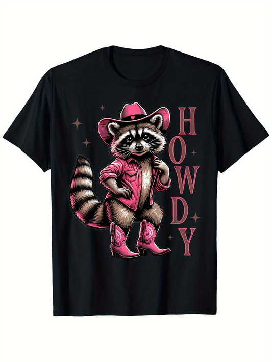 Men's Graphic T-Shirt Howdy Cute Raccoon Dressed In Pink Cowboy Outfit With Sparkling Stars