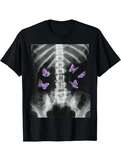 Men's Graphic T-Shirt Radiant Purple Butterflies With Dark X Ray Ribcage Under Light