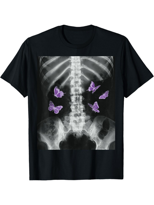 Men's Graphic T-Shirt Radiant Purple Butterflies With Dark X Ray Ribcage Under Light