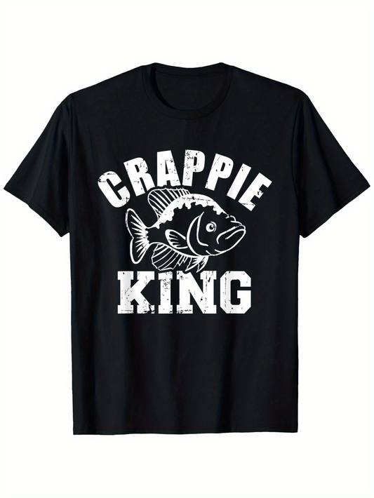 Men's Graphic T-Shirt Crappie King Vintage Bold Letters With Large Detailed Fish Illustration