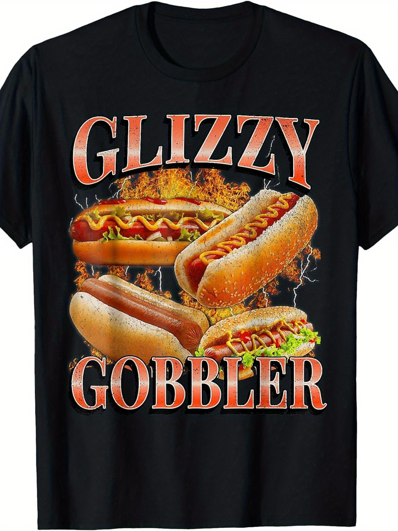 Men's Graphic T-Shirt Glizzy Gobbler Spicy Fire Grilled With Flavorful Hot Dog