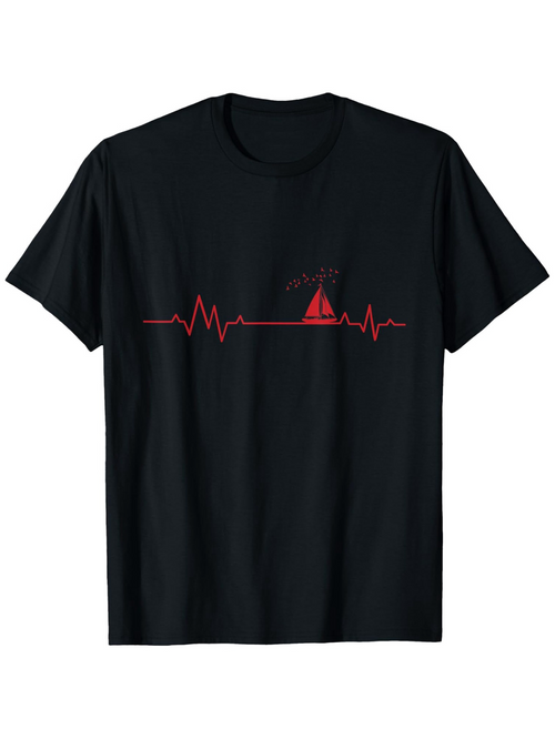 Men's Graphic T-Shirt Heartbeat Pulse Line With Red Mountain Surrounded By Rising Sun