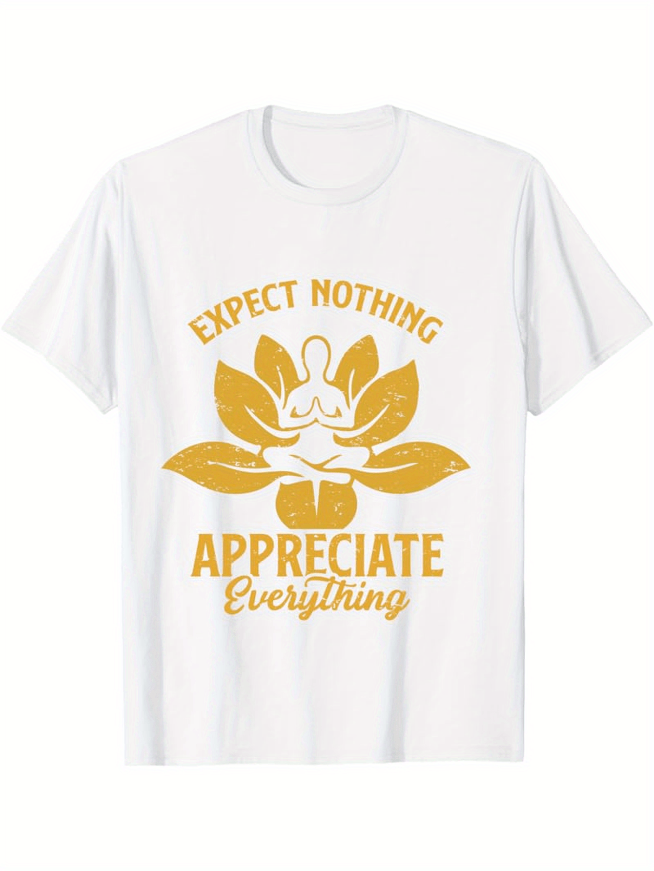 Men's Graphic T-Shirt Expect Nothing Appreciate Everything Golden Lotus With Meditating Figure