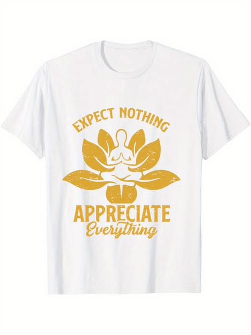 Men's Graphic T-Shirt Expect Nothing Appreciate Everything Golden Lotus With Meditating Figure