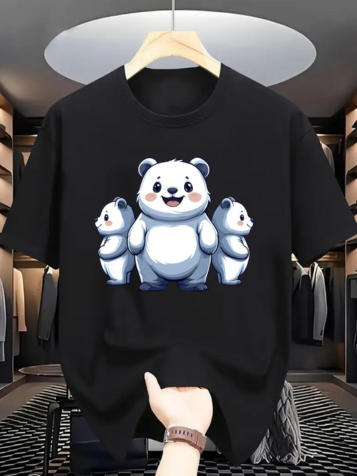 Men's Graphic T-Shirt Adorable Cartoon Drawing With Smiling Bears Standing Together Panda