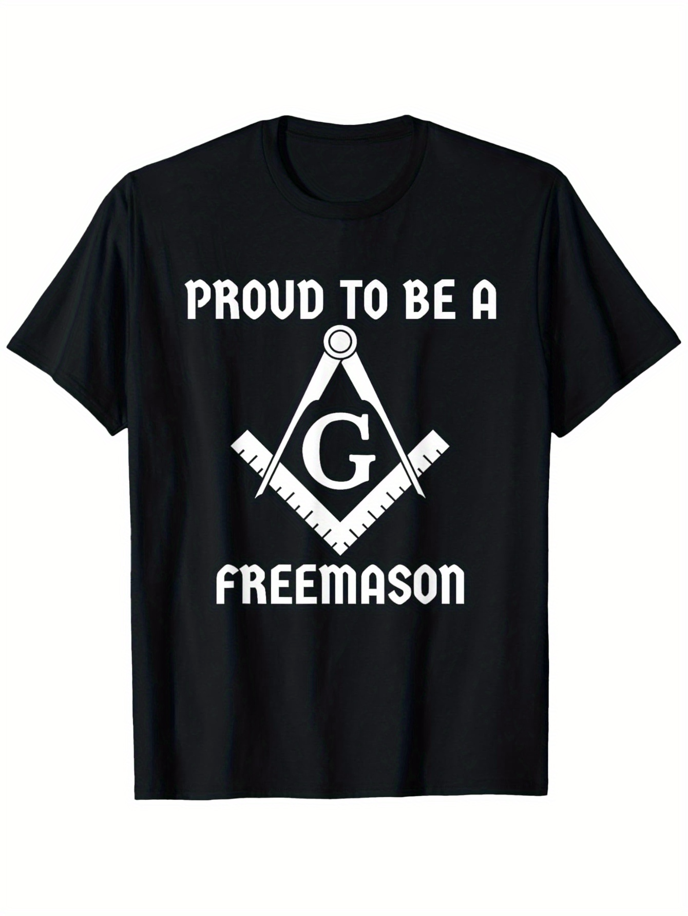 Men's Graphic T-Shirt Proud To Be A Freemason Emblem With Symbolic Tools On Black Cotton T Shirt