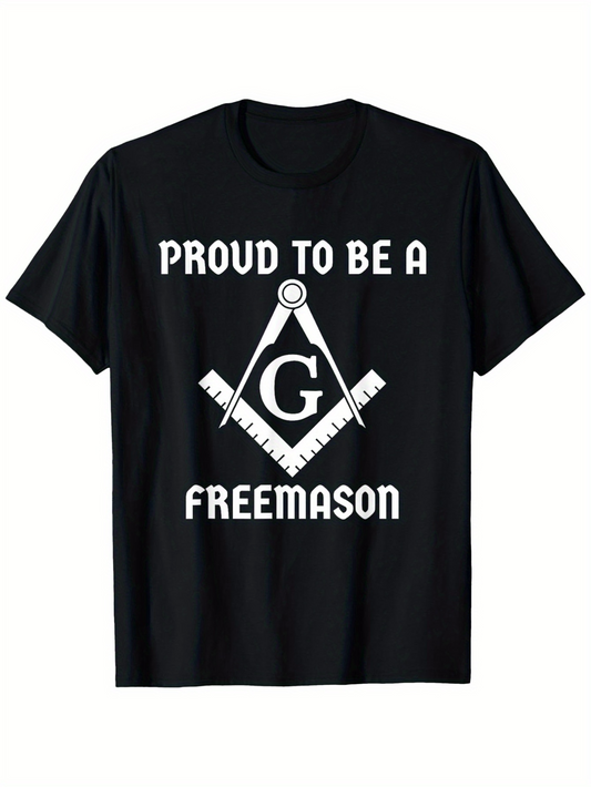 Men's Graphic T-Shirt Proud To Be A Freemason Emblem With Symbolic Tools On Black Cotton T Shirt