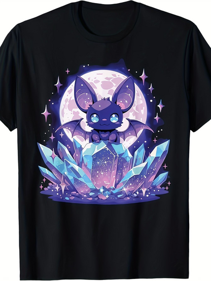 Men's Graphic T-Shirt Mystical Night Sky With Shimmering Crystals And Cute Fantasy Bat