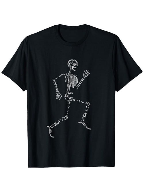 Men's Graphic T-Shirt Skeleton Bones In Motion On A Running Dark Shirt