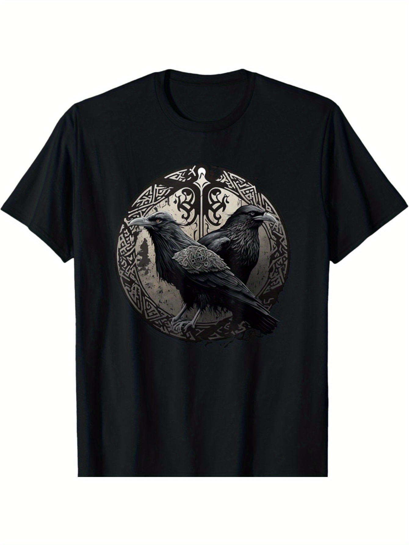 Men's Graphic T-Shirt Intricate Norse Style Circle With Detailed Twin Ravens Design