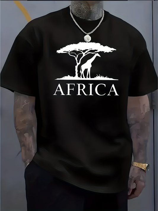 Men's Graphic T-Shirt Africa Under Wide Spreading Tree With Elegant Silhouetted Giraffe