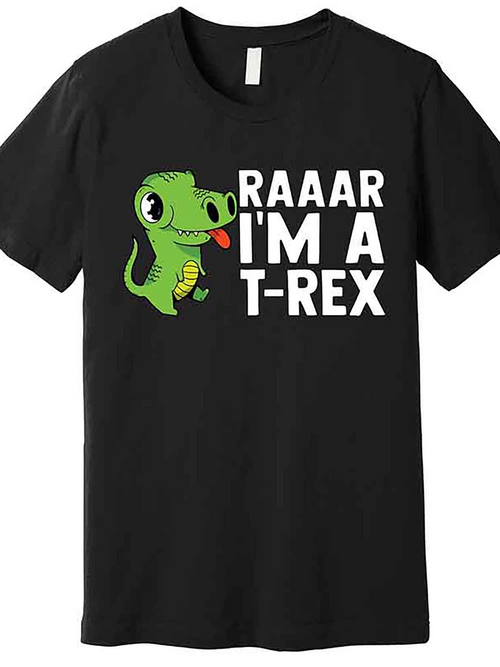Men's Graphic T-Shirt Raaarr With Green Cartoon Dinosaur Under Playful White Letters Trex