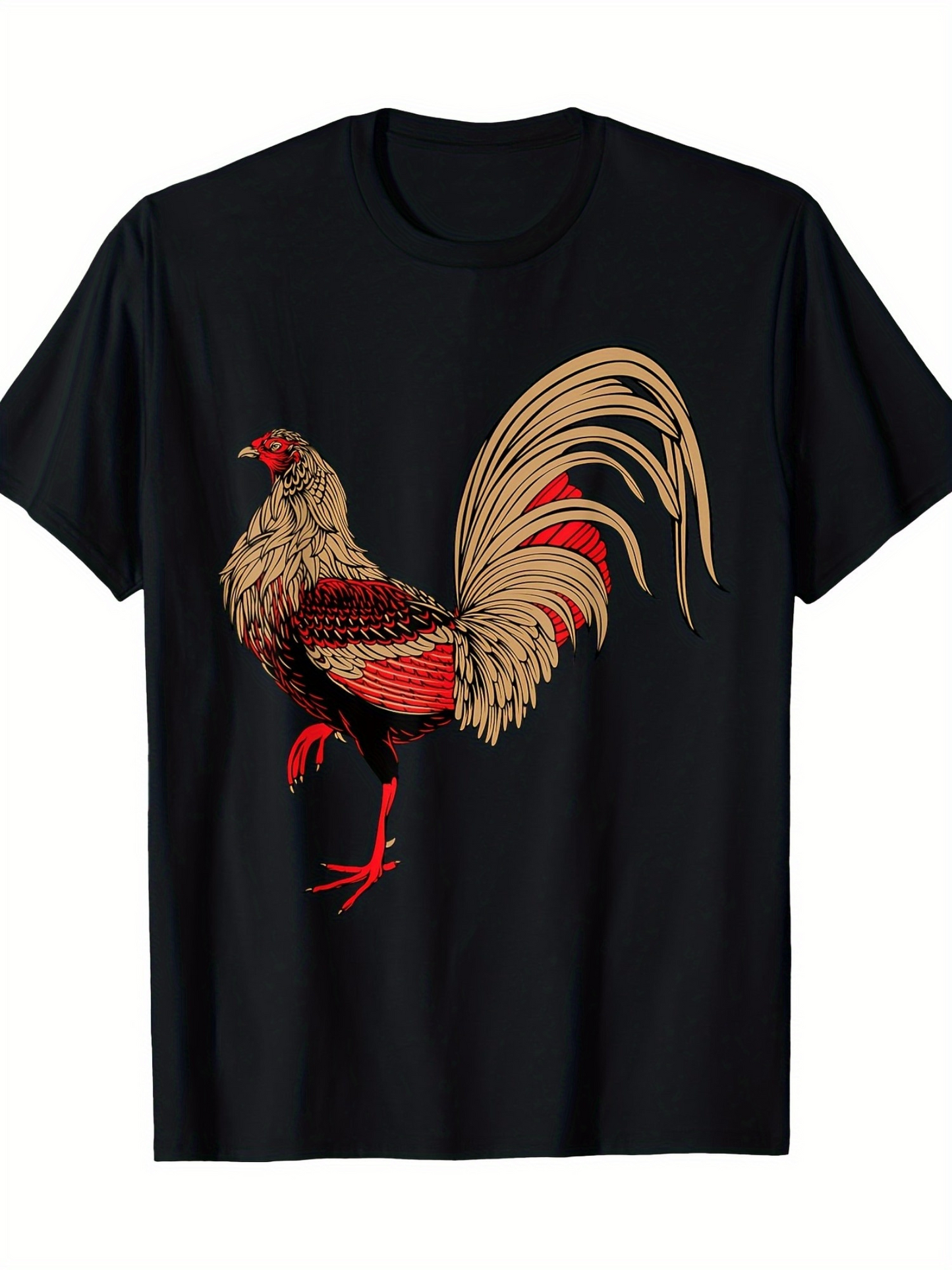 Men's Graphic T-Shirt Majestic Feathers With Red And Gold Under Illuminated Light Rooster