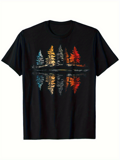 Men's Graphic T-Shirt Colorful Reflections Of Pine Trees On Still Lake Forest