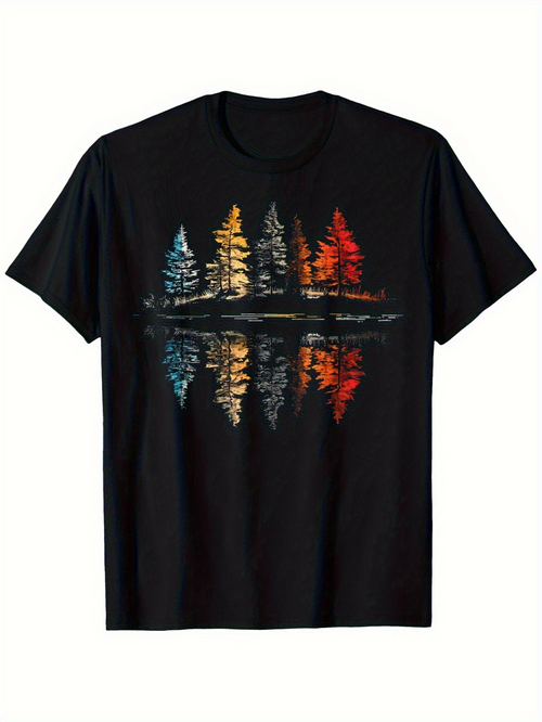 Men's Graphic T-Shirt Colorful Reflections Of Pine Trees On Still Lake Forest