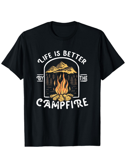 Men's Graphic T-Shirt Life Is Better By The Glowing Flames With Mountain Trees And Campfire